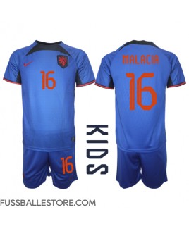 Günstige Niederlande Tyrell Malacia #16 Auswärts Trikotsatzt Kinder WM 2022 Kurzarm (+ Kurze Hosen)